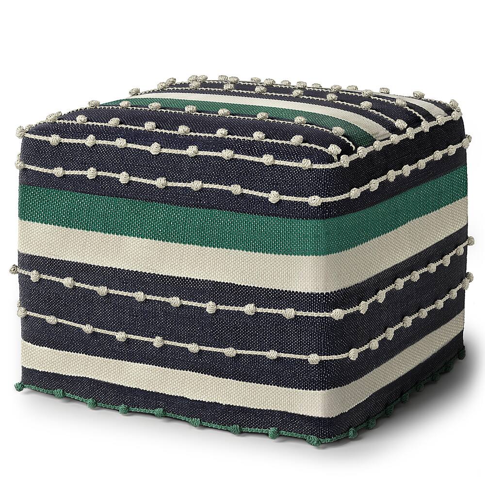 Angle View: Simpli Home - Barker Square Woven Pouf - Navy,Teal and White