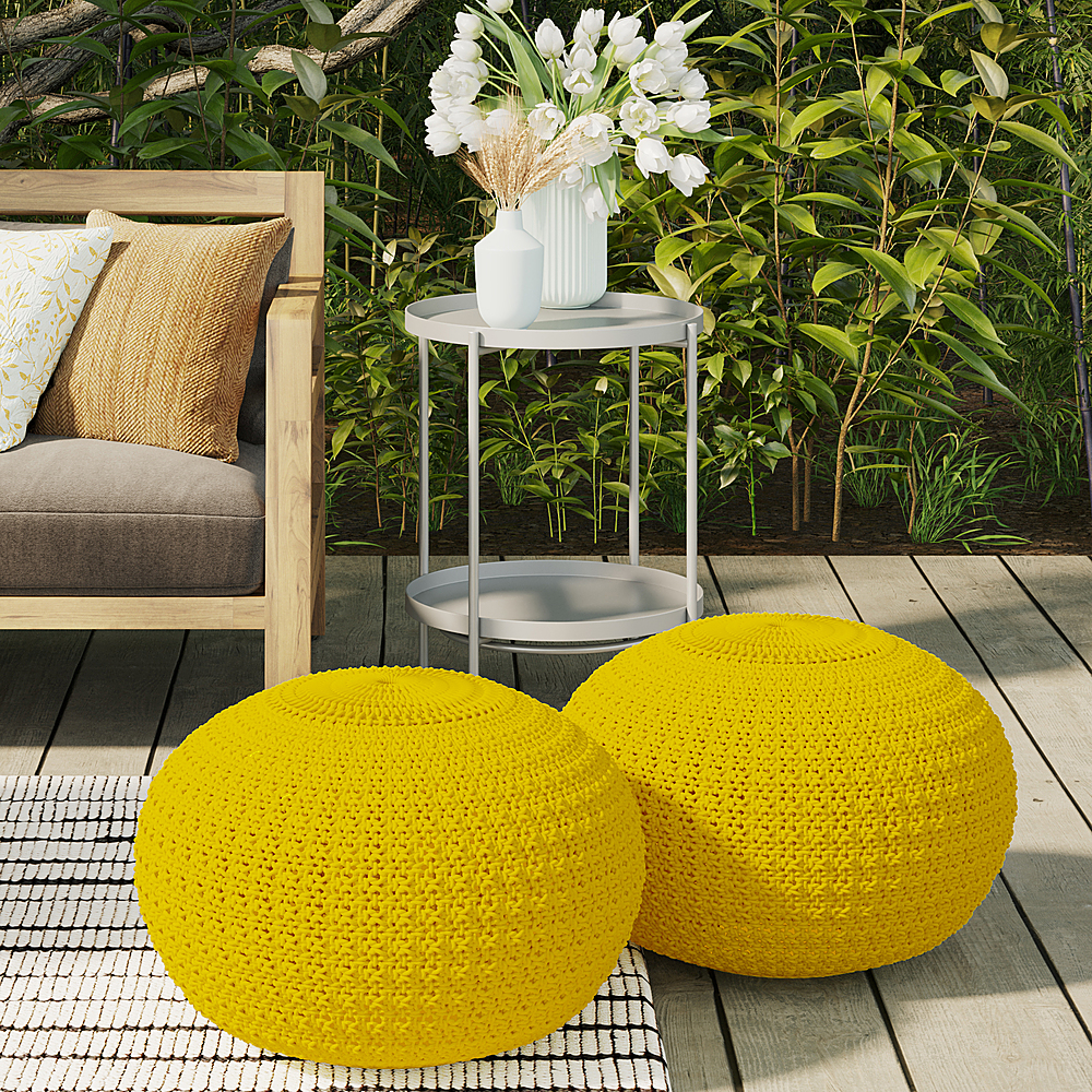 Left View: Simpli Home - Sonata Round Knitted Pouf - Yellow