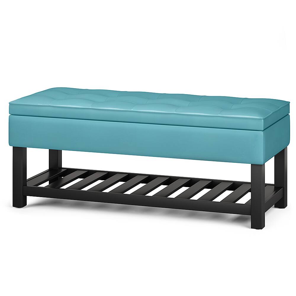 Angle View: Simpli Home - Cosmopolitan Storage Ottoman Bench with Open Bottom - Soft Blue