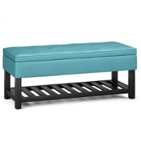 Simpli Home - Cosmopolitan Storage Ottoman Bench with Open Bottom - Soft Blue - Front_Zoom