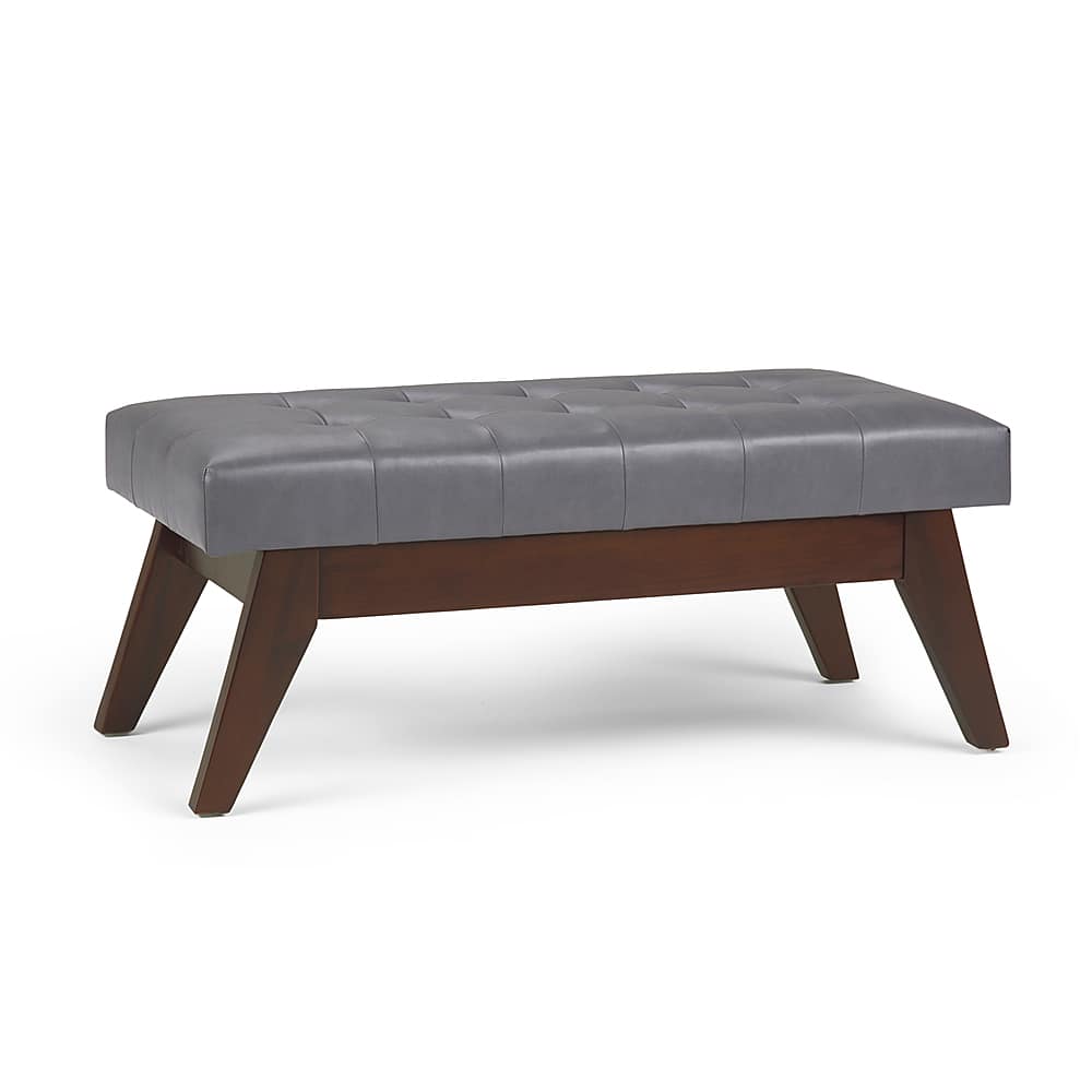 Best Buy: Simpli Home Draper Mid Century Tufted Ottoman Bench Stone 