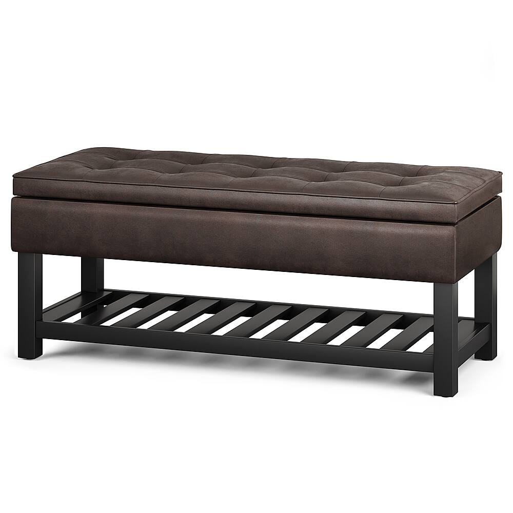 Angle View: Simpli Home - Cosmopolitan Storage Ottoman Bench with Open Bottom - Distressed Brown