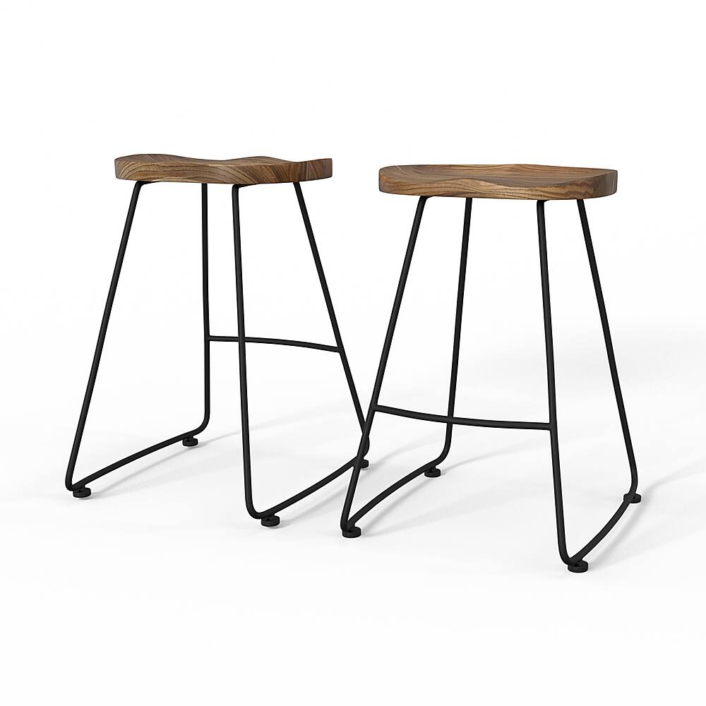 Angle View: Simpli Home - Amberly Saddle Counter Height Stool (Set of 2) - Natural/Black