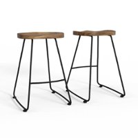 Simpli Home - Amberly Saddle Counter Height Stool (Set of 2) - Natural/Black - Front_Zoom