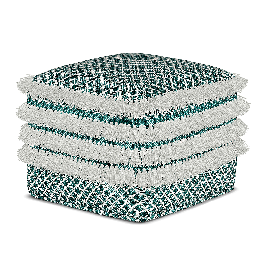 Angle View: Simpli Home - Leah Square Woven Pouf - Turquoise and White