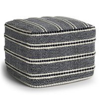 Simpli Home - Corrie Square Woven Pouf - Navy and White - Front_Zoom