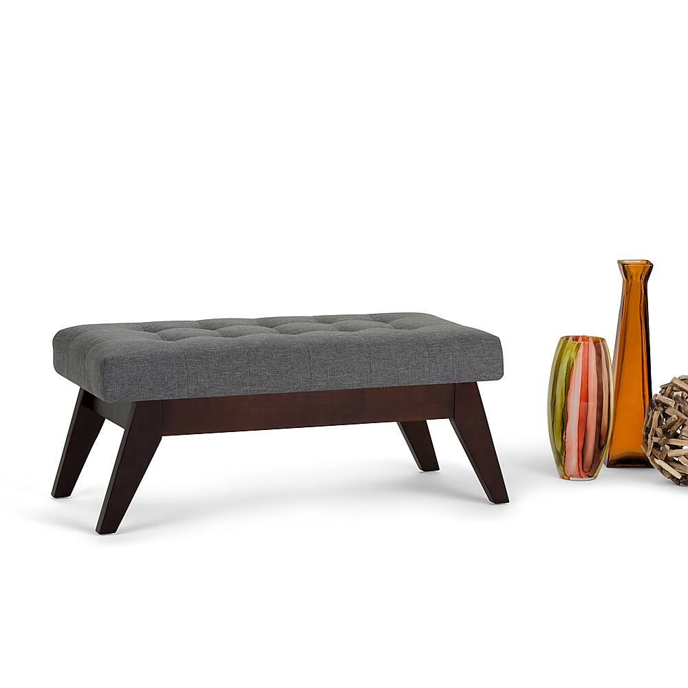 Left View: Simpli Home - Draper Mid Century Tufted Ottoman Bench - Slate Grey