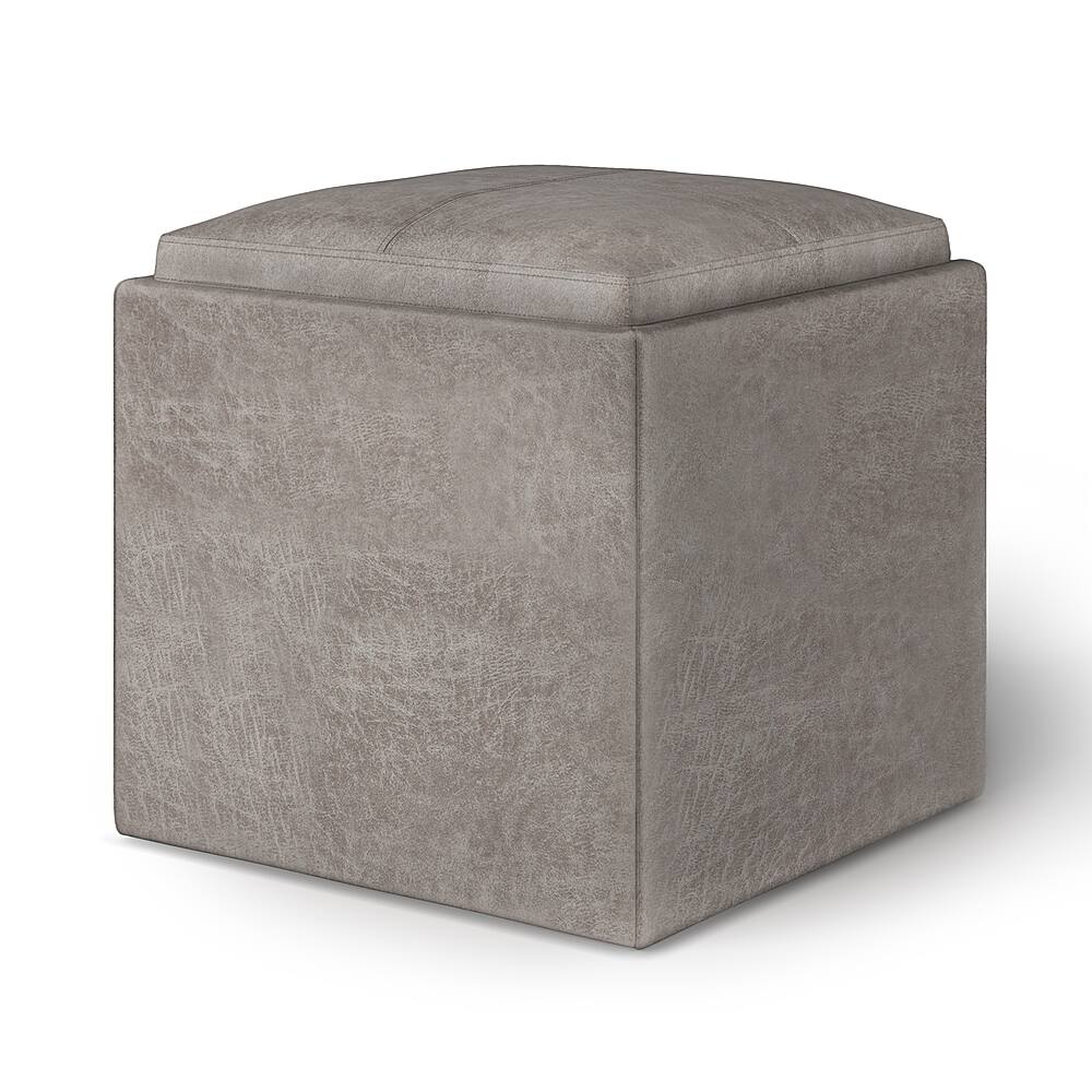 Angle View: Simpli Home - Rockwood Cube Storage Ottoman with Tray - Distressed Grey Taupe