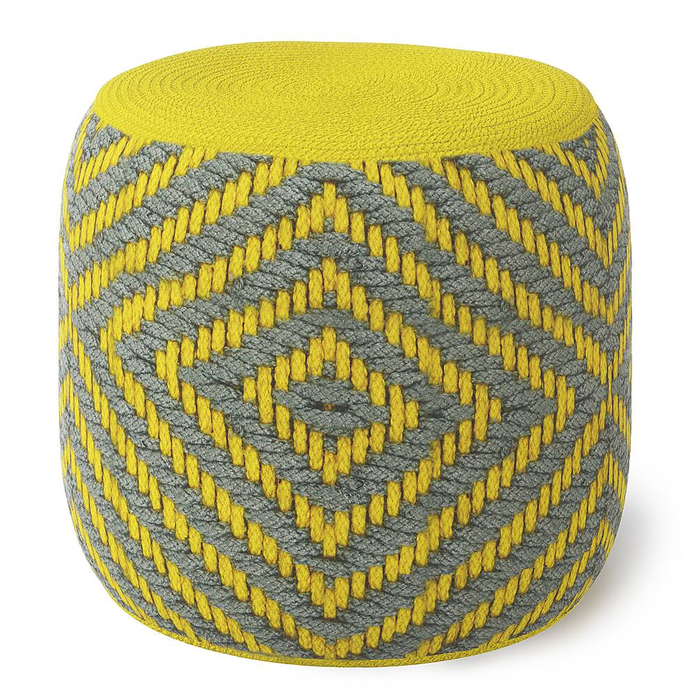 Angle View: Simpli Home - Kent Round Woven Pouf - Grey and Yellow