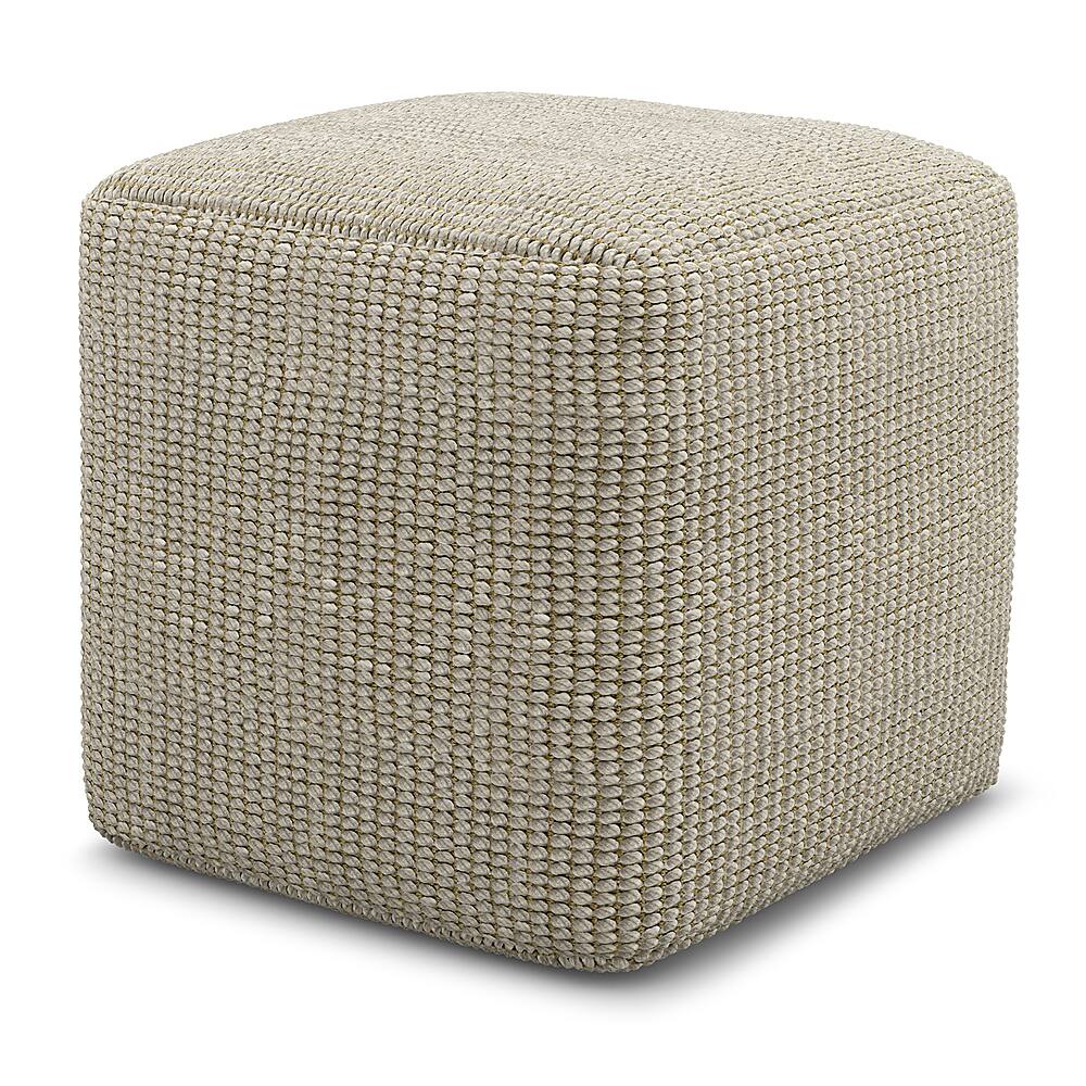 Angle View: Simpli Home - Zelma Square Woven Pouf - Cream and Natural