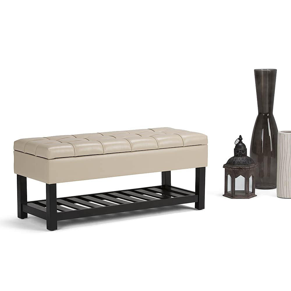 Left View: Simpli Home - Saxon Storage Ottoman Bench - Satin Cream