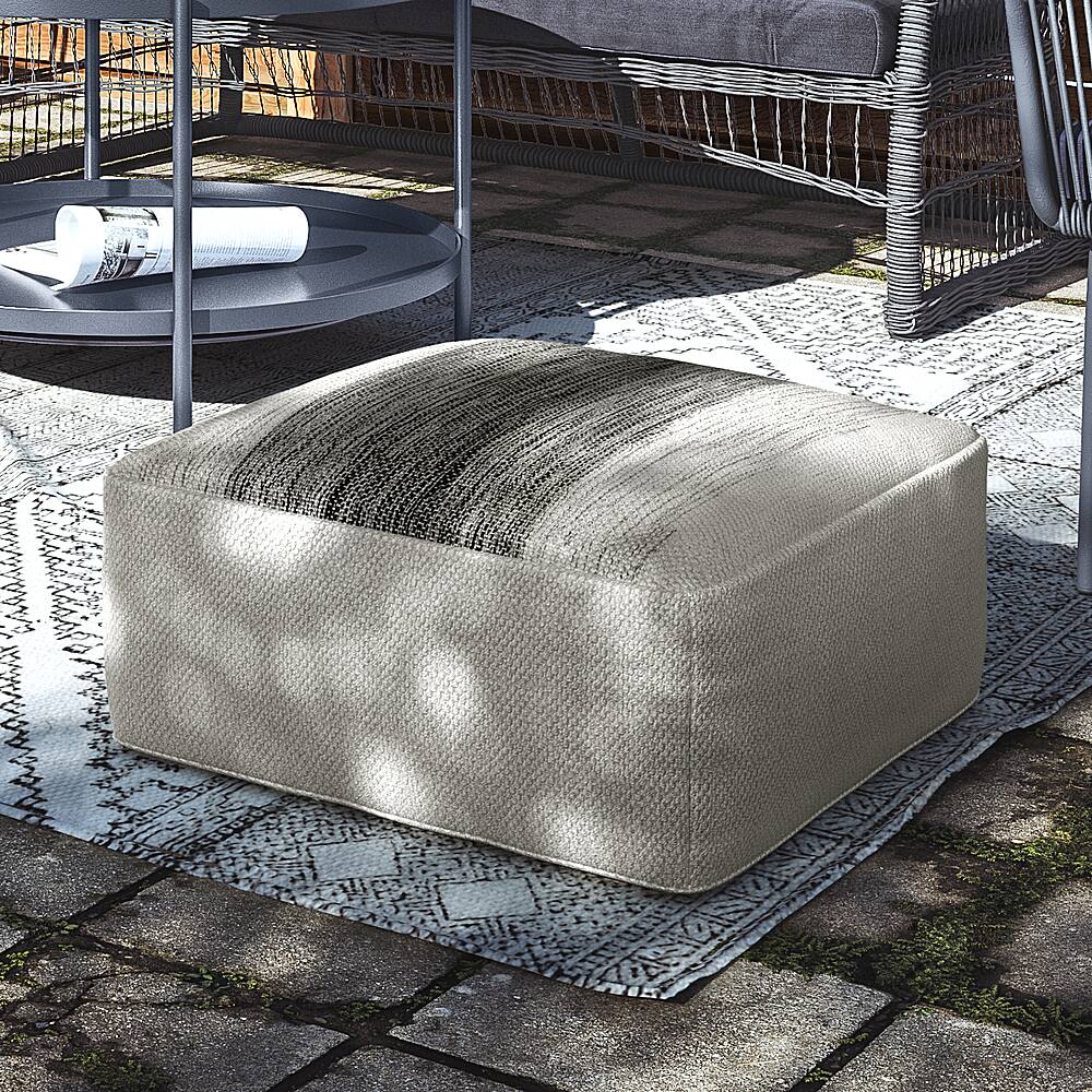 Left View: Simpli Home - Sabella Square Woven Pouf - Grey and White