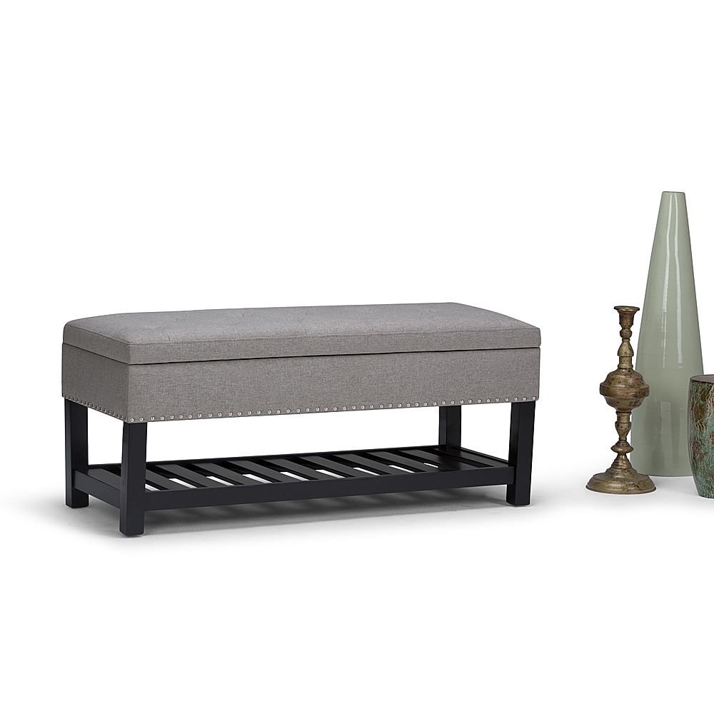 Left View: Simpli Home - Lomond Storage Ottoman Bench - Dove Grey