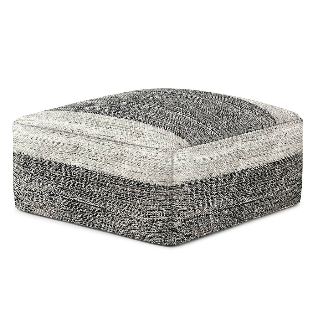 Angle View: Simpli Home - Mathis Square Woven Pouf - Grey and White