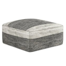 Simpli Home - Mathis Square Woven Pouf - Grey and White - Front_Zoom