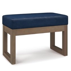 Simpli Home - Milltown Footstool Small Ottoman Bench - Distressed Dark Blue - Front_Zoom