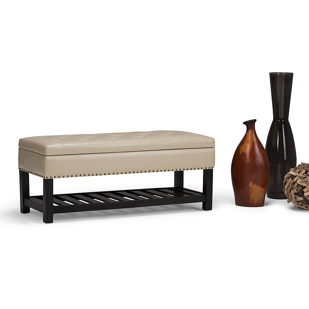 Left View: Simpli Home - Waverly Tufted Ottoman Bench - Distressed Brown