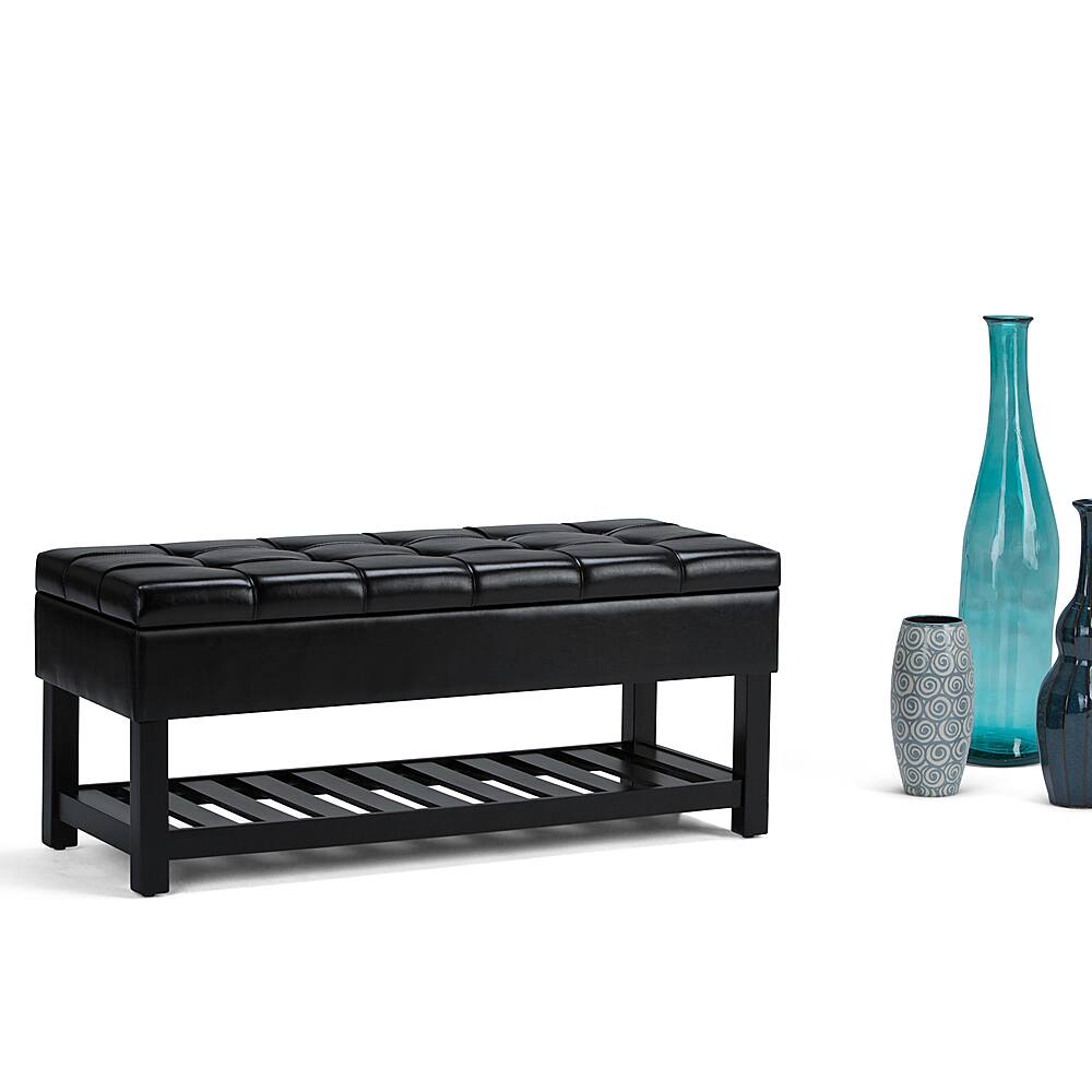 Left View: Simpli Home - Saxon Storage Ottoman Bench - Midnight Black