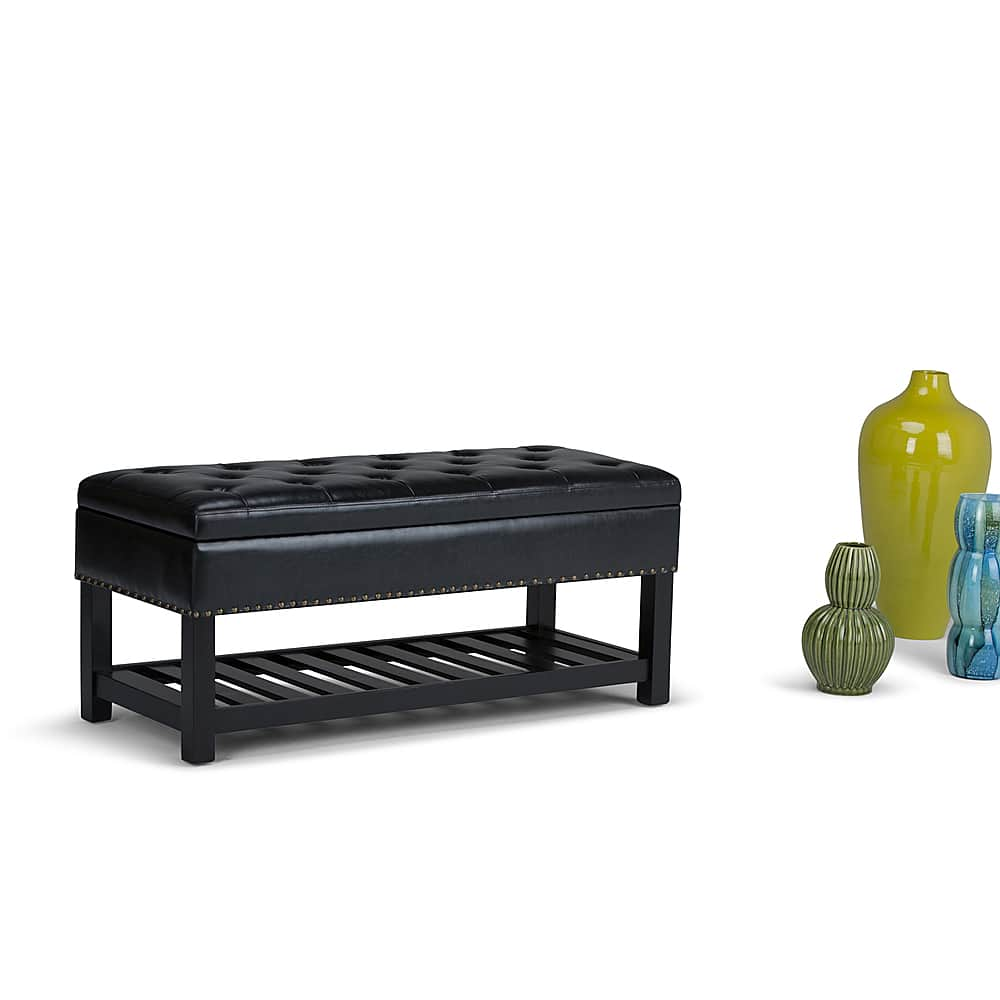 Left View: Simpli Home - Lomond Storage Ottoman Bench - Midnight Black