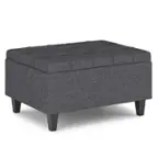 Front. Simpli Home - Harrison Small Coffee Table Storage Ottoman - Slate Grey.