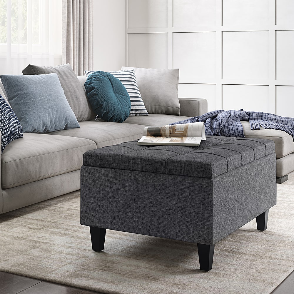 Left View: Simpli Home - Harrison Small Coffee Table Storage Ottoman - Slate Grey