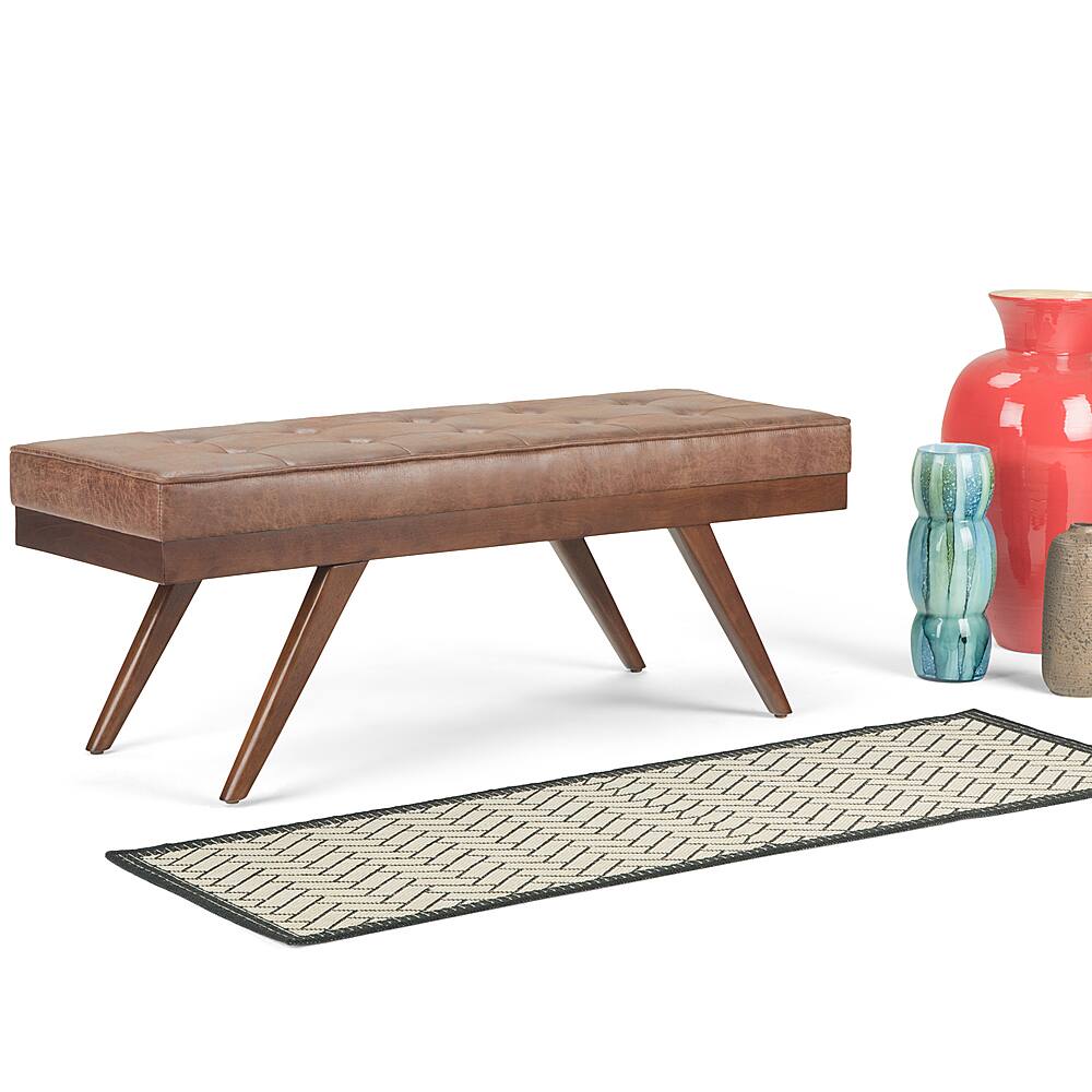 Best Buy: Simpli Home Pierce Mid Century Ottoman Bench Distressed Umber ...