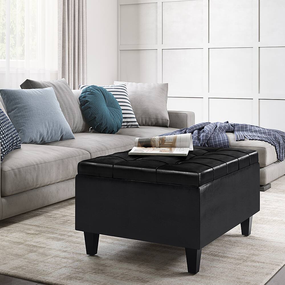 Left View: Simpli Home - Harrison Small Coffee Table Storage Ottoman - Midnight Black