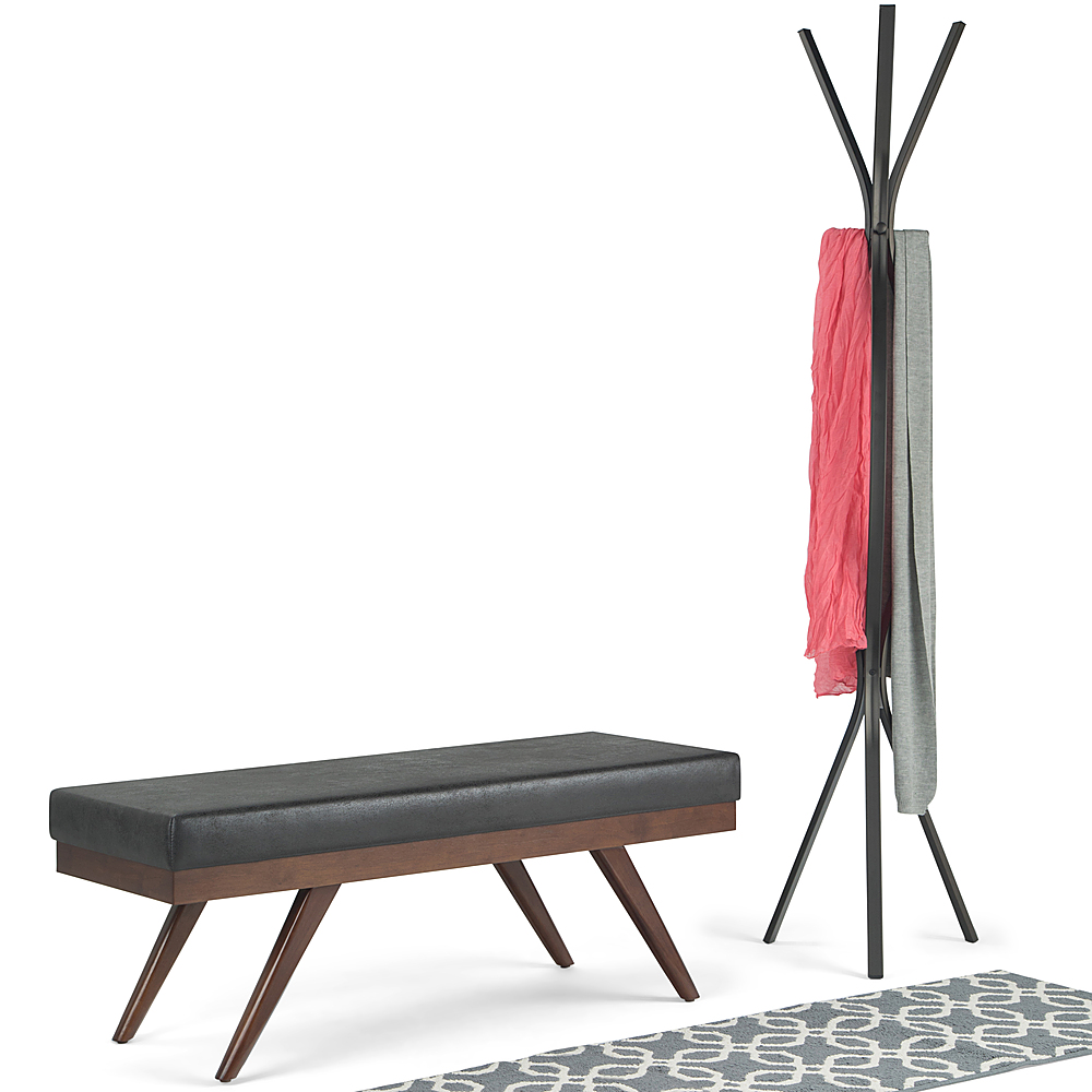 Left View: Simpli Home - Chanelle Mid Century Ottoman Bench - Distressed Black