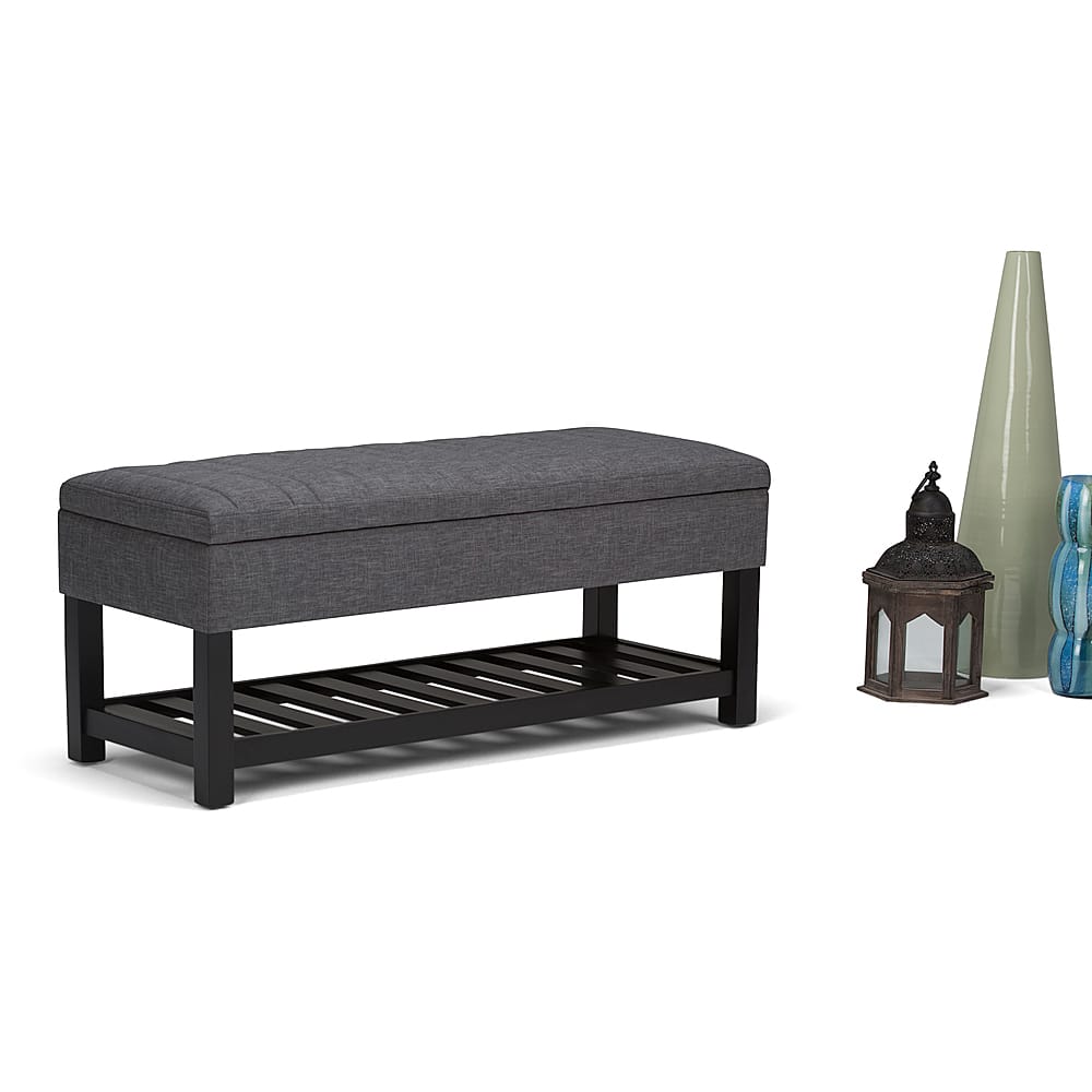 Left View: Simpli Home - Owen Small Rectangular Storage Ottoman - Blue