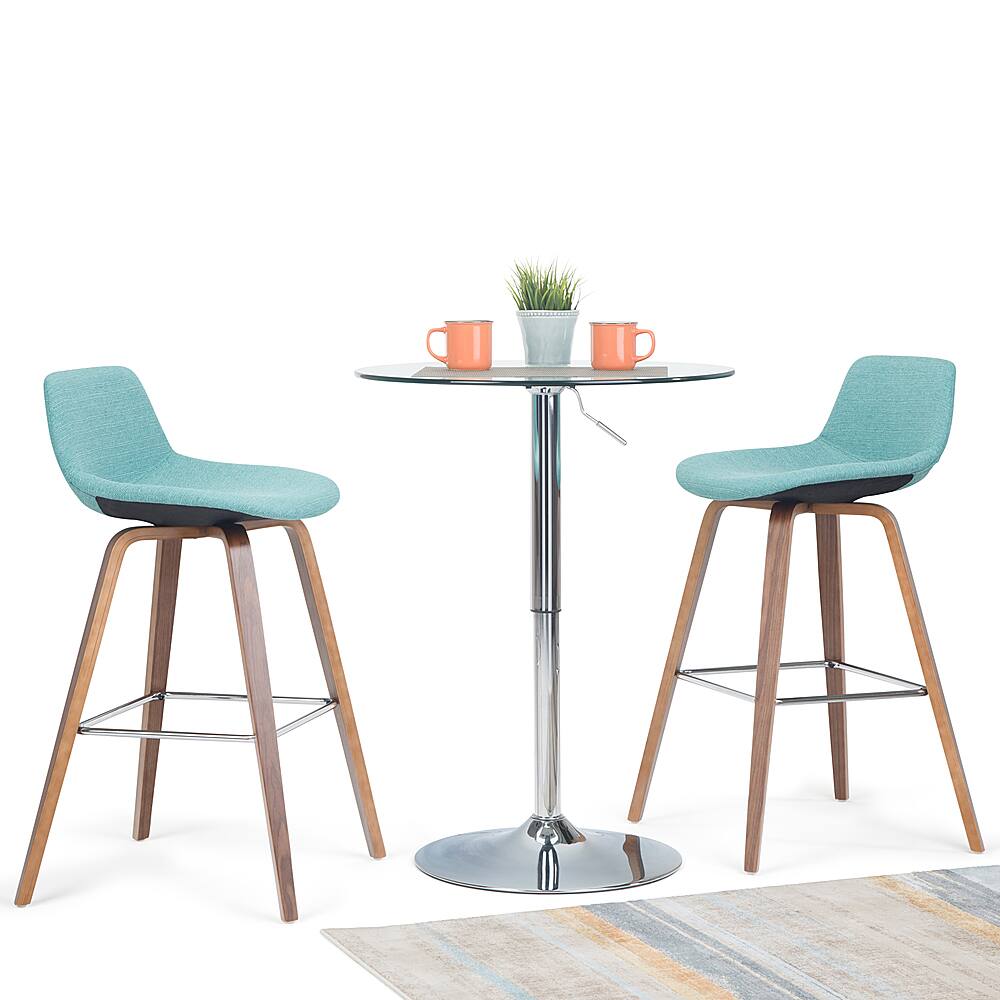 Left View: Simpli Home - Randolph Bentwood Counter Height Stool (Set of 2) - Aqua Blue