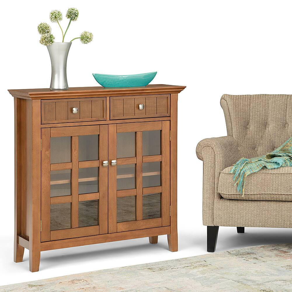 Left View: Simpli Home - Acadian Entryway Storage Cabinet - Light Golden Brown