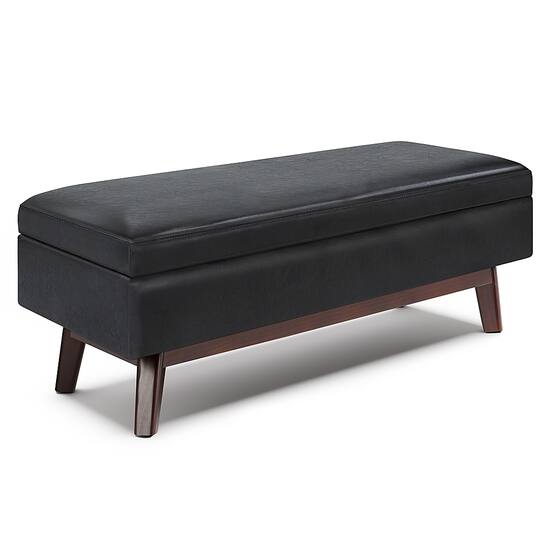 Simpli Home Owen Rectangular Storage Ottoman Midnight Black