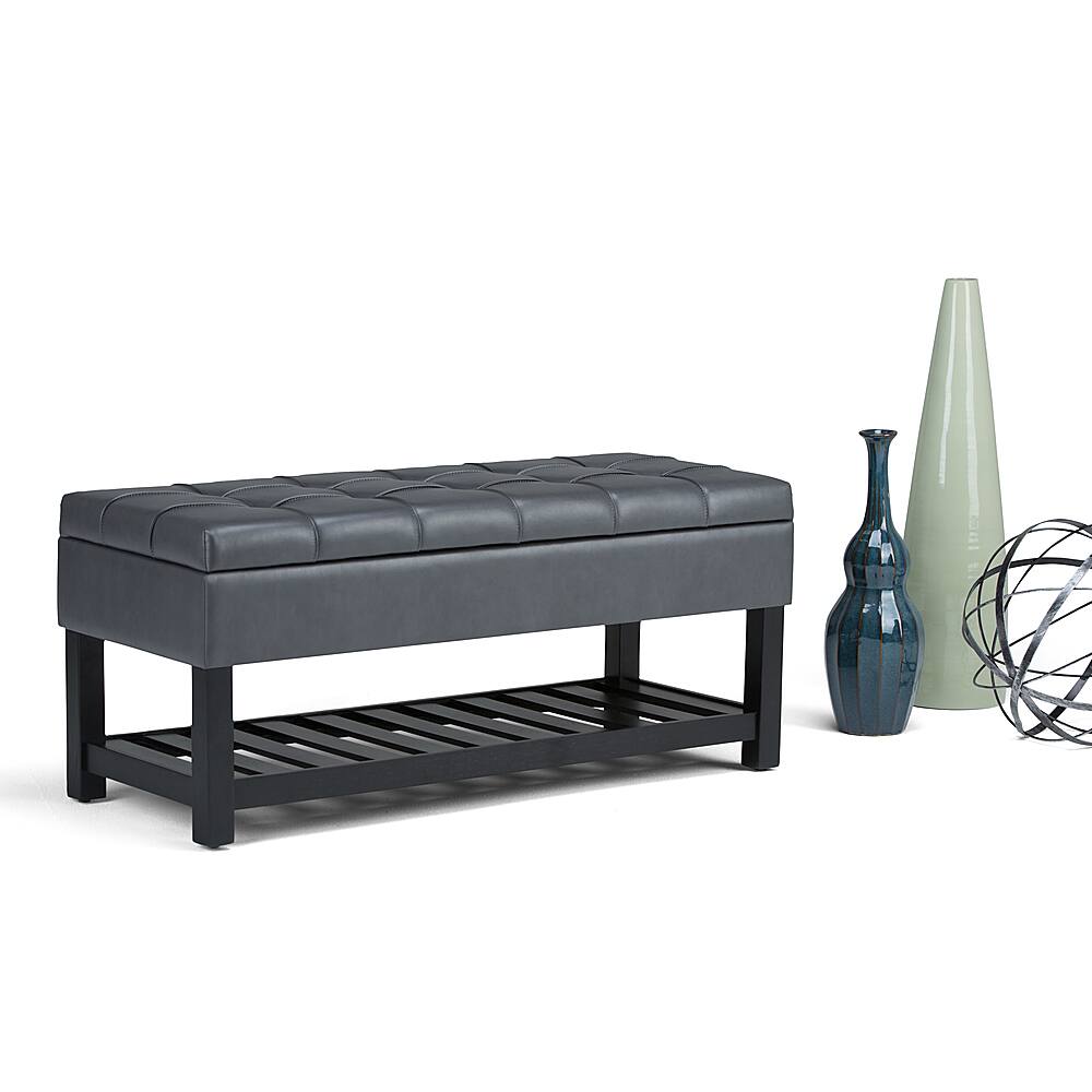 Left View: Simpli Home - Saxon Storage Ottoman Bench - Stone Grey