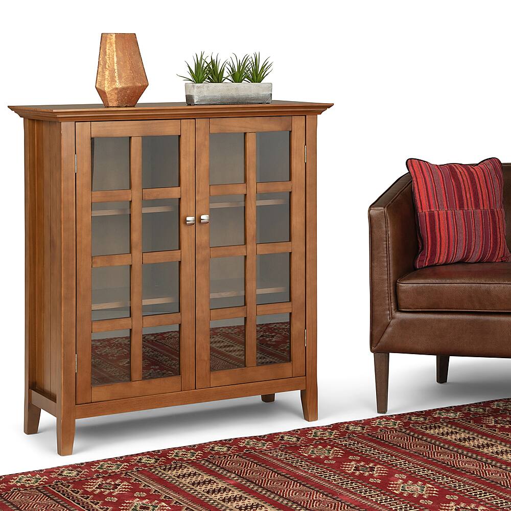 Left View: Simpli Home - Acadian Wide Storage Cabinet - Brunette Brown