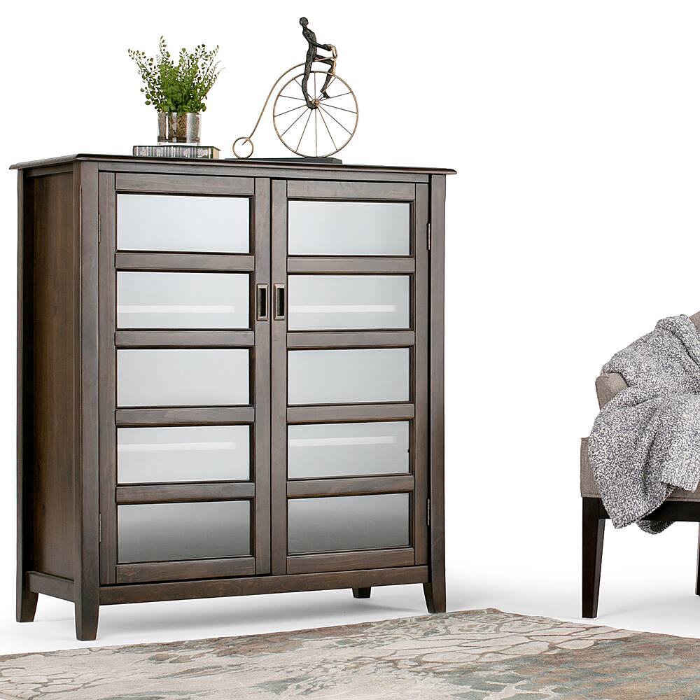 Left View: Simpli Home - Burlington Medium Storage Cabinet - Mahogany Brown