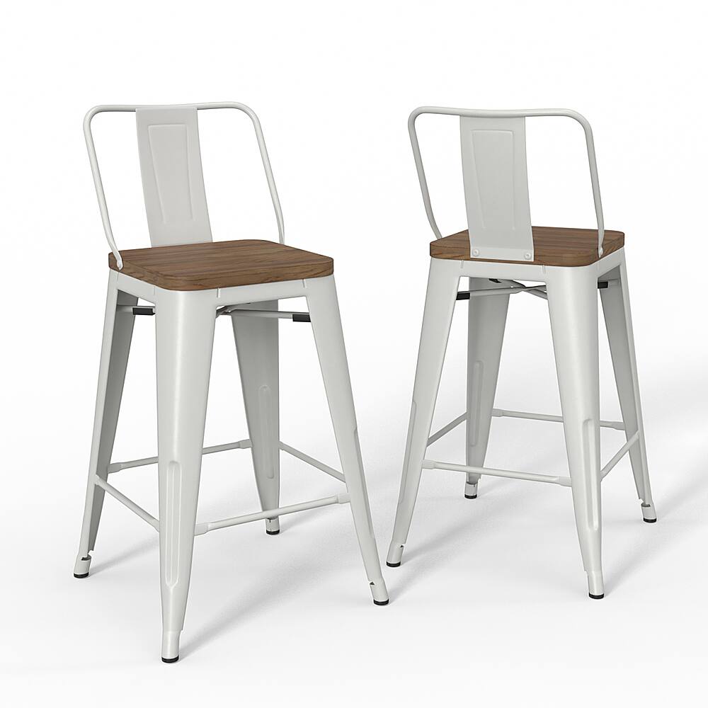 Angle View: Simpli Home - Rayne Metal and Wood Counter Height Stool (Set of 2) - White