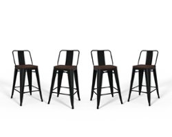 Simpli Home - Rayne Metal and Wood Counter Height Stool (Set of 4) - Black - Front_Zoom