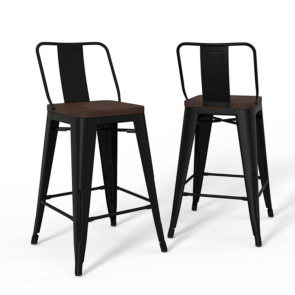 Angle View: Simpli Home - Rayne Metal and Wood Counter Height Stool (Set of 2) - Black