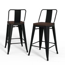 Simpli Home - Rayne Metal and Wood Counter Height Stool (Set of 2) - Black - Front_Zoom