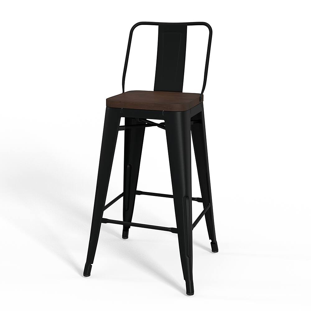 Simpli Home Rayne Metal and Wood Counter Height Stool (Set of 2) Black