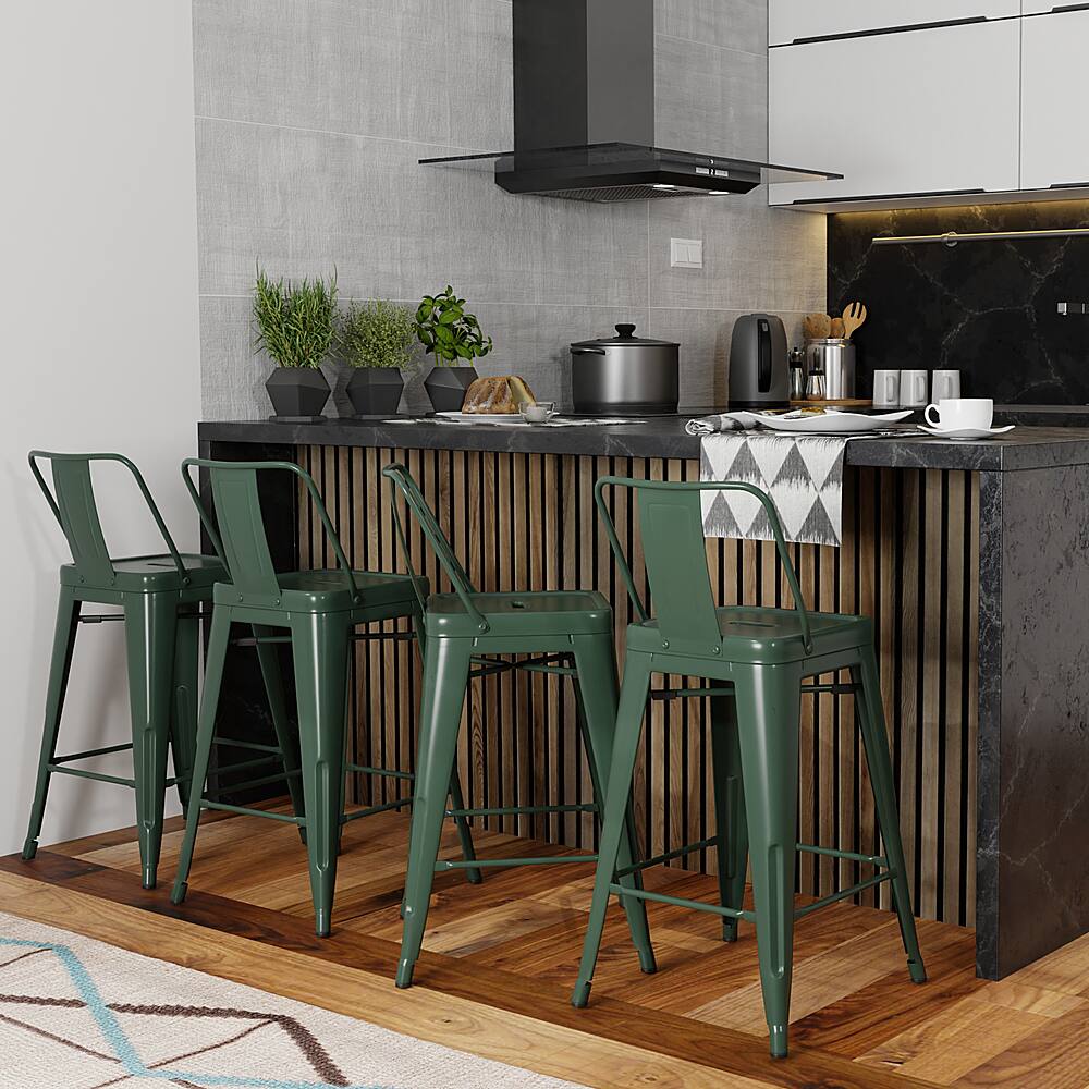 Left View: Simpli Home - Rayne Metal Counter Height Stool (Set of 4) - Deep Sage Green