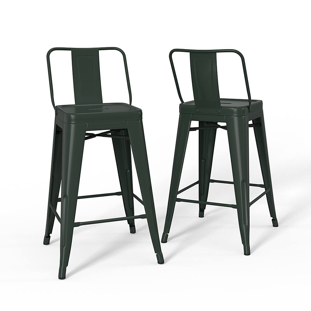 Angle View: Simpli Home - Rayne Metal Counter Height Stool (Set of 2) - Deep Sage Green