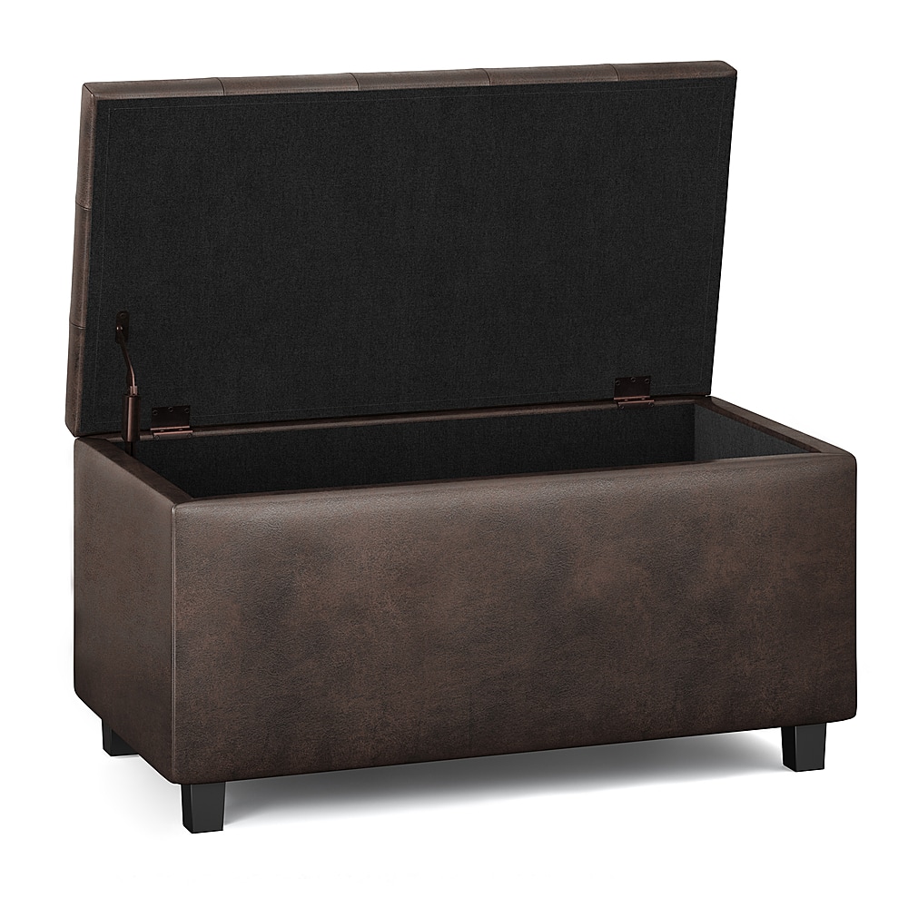 Left View: Simpli Home - Cosmopolitan Storage Ottoman - Distressed Brown