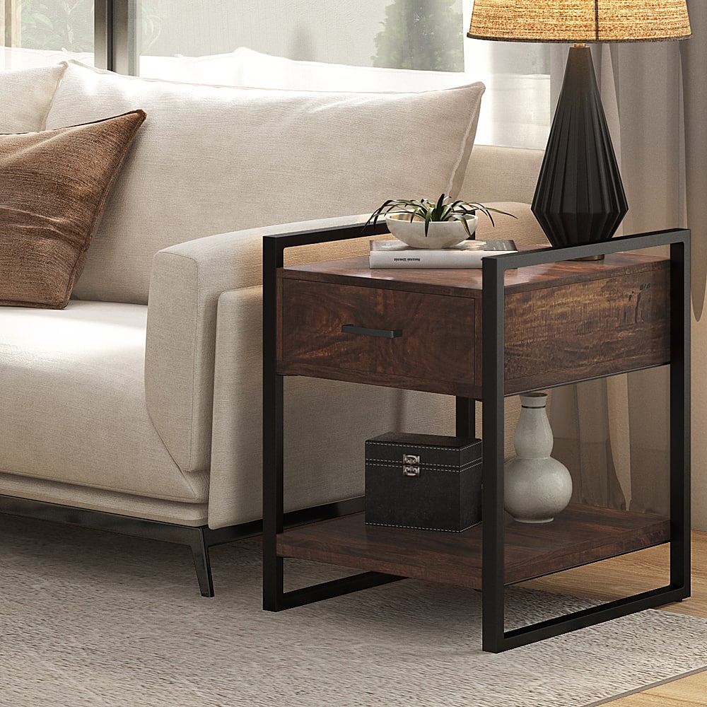 Angle View: Simpli Home - Riverside End Table - Dark Cognac Brown