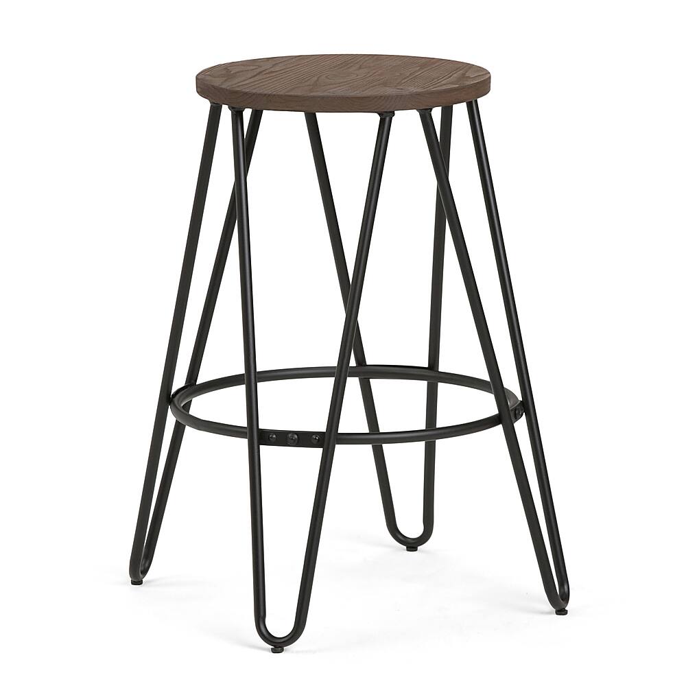 Angle View: Simpli Home - Simeon Metal Counter Height Stool with Wood Seat - Cocoa Brown / Black