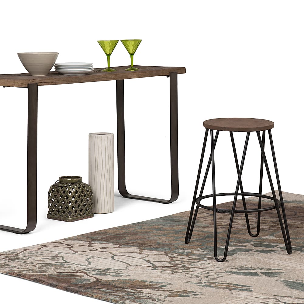 Left View: Simpli Home - Simeon Metal Counter Height Stool with Wood Seat - Cocoa Brown / Black