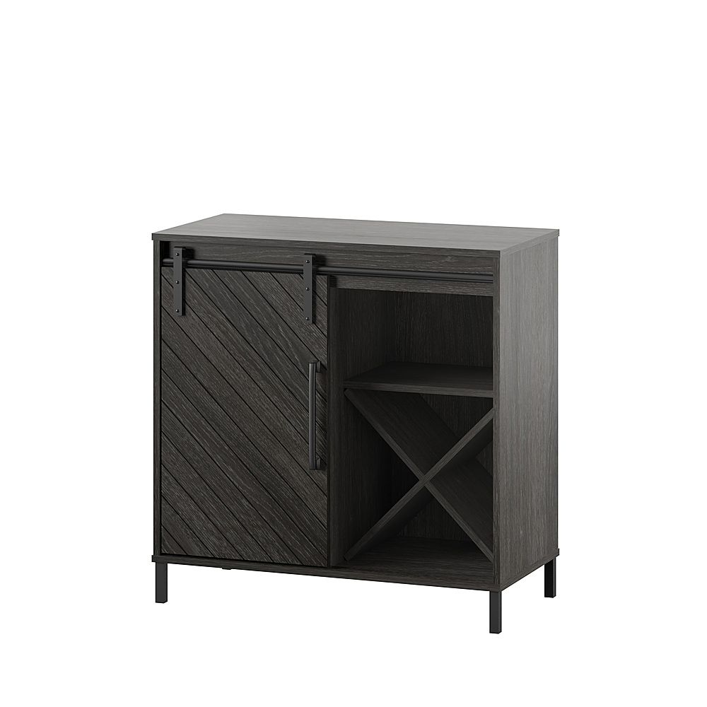 Left View: Twin Star Home - Accent Cabinet with Sliding Door and Wine Storage - Fullerton Oak