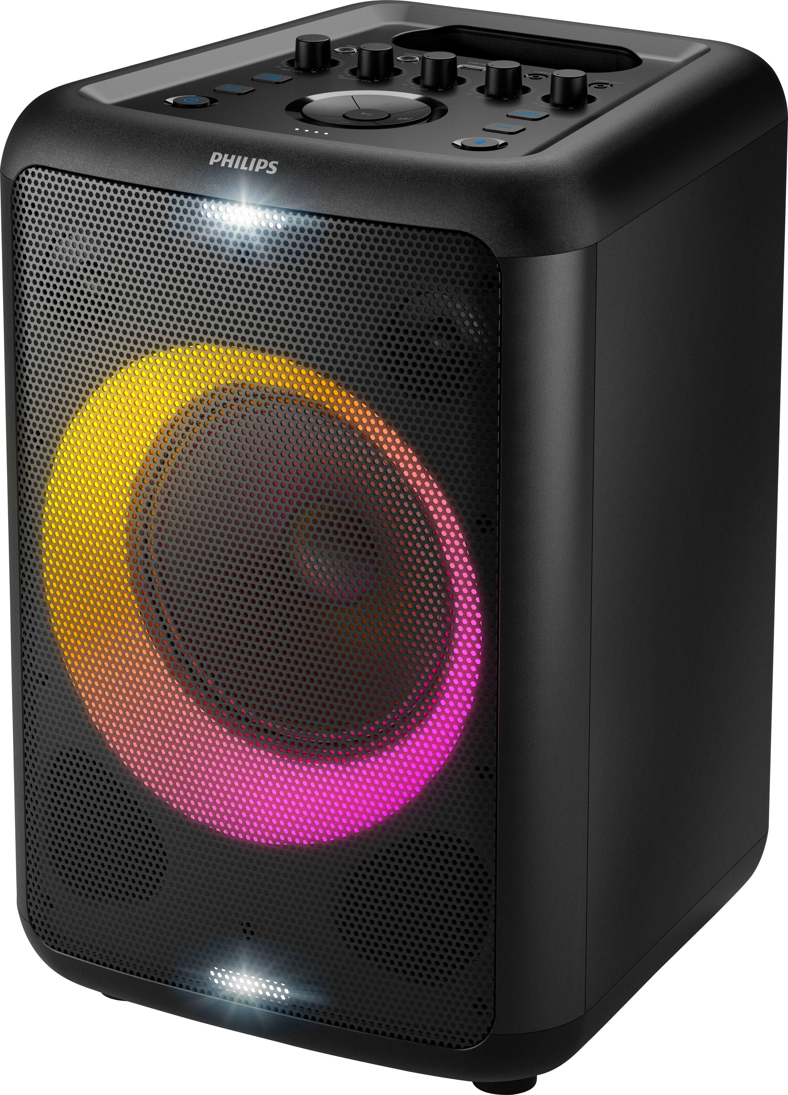 Angle View: Philips - Portable Bluetooth Party Speaker with Party Lights and Built-in Carry Handle - Black