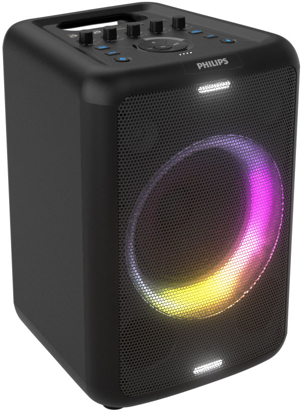 Left View: Philips - Portable Bluetooth Party Speaker with Party Lights and Built-in Carry Handle - Black