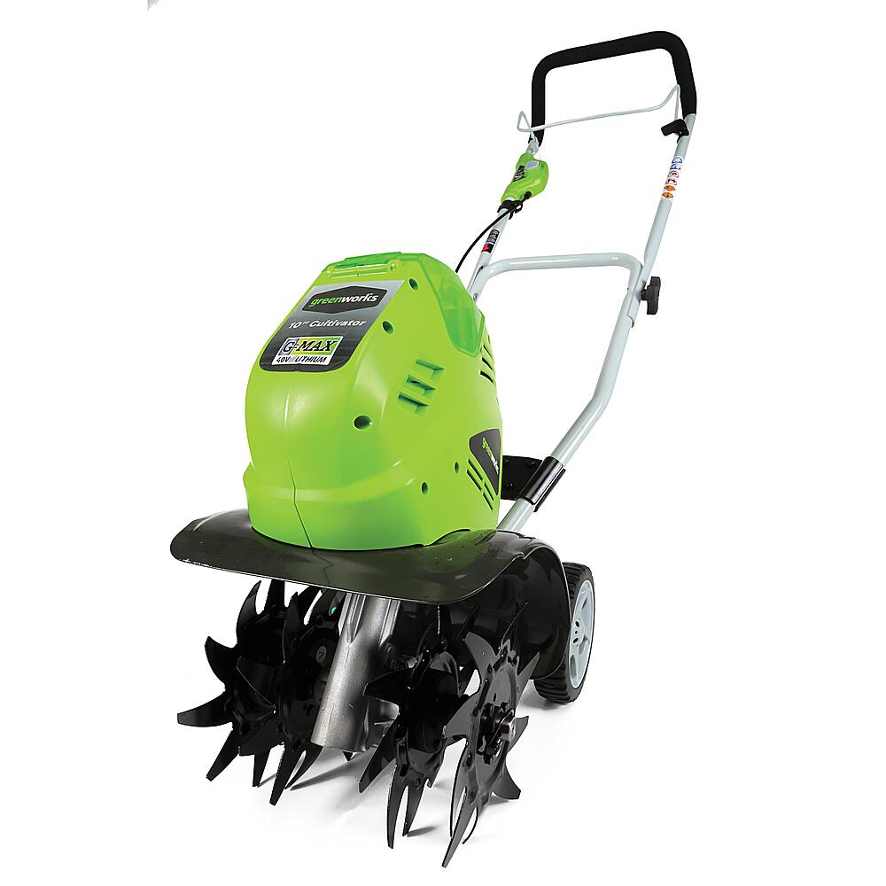 Angle View: Greenworks 40V 10" Cordless Cultivator/Tiller with 4.0Ah Battery & Charger 27062